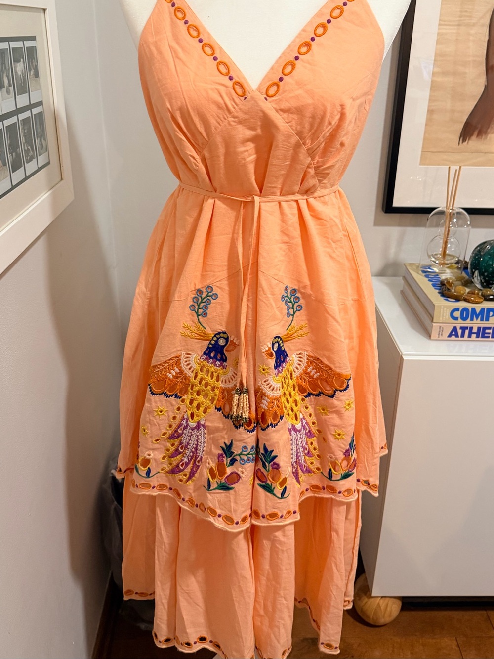 FARM Rio Peach Embroidered Tiered Midi Dress - Picture 2 of 11